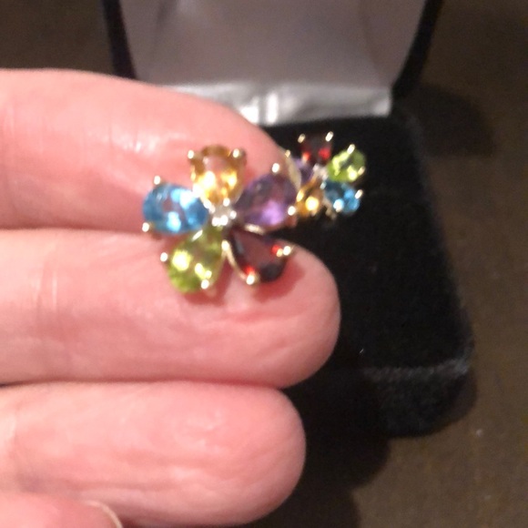 14k gold with 5 semi precious stones earrings - Picture 3 of 8